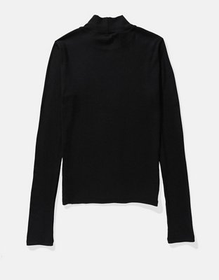 AE Long-Sleeve Cropped Hey Baby Mock Neck Tee