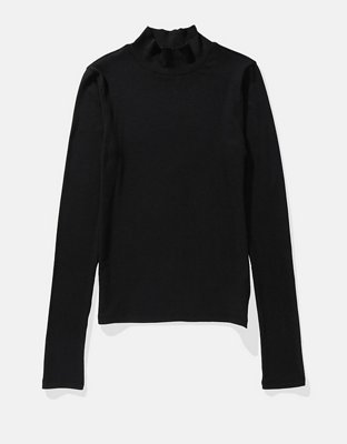 AE Long-Sleeve Cropped Hey Baby Mock Neck Tee