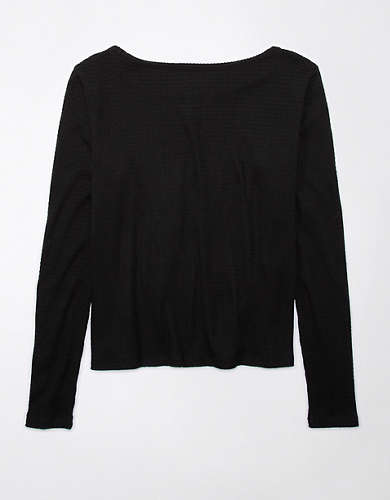 AE Off-The-Shoulder Plush Long-Sleeve T-Shirt