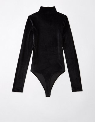 AE Long-Sleeve Velvet Mockneck Bodysuit