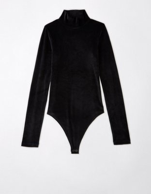 AE Long-Sleeve Velvet Mockneck Bodysuit