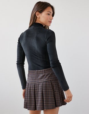 AE Long-Sleeve Velvet Mockneck Bodysuit