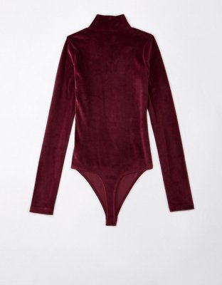 AE Long-Sleeve Velvet Mockneck Bodysuit