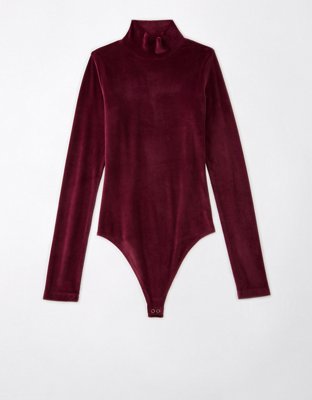 AE Long-Sleeve Velvet Mockneck Bodysuit