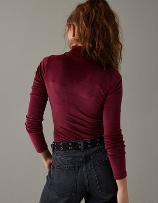 AE Long-Sleeve Velvet Mockneck Bodysuit