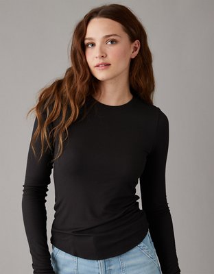 LONG SLEEVED RIBBED T-SHIRT - Black