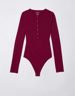 RSQ Womens Thermal Henley - BURGUNDY
