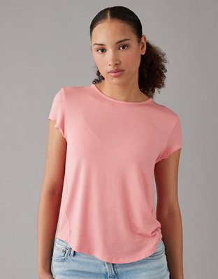 Aerie Just Add Leggings Women’s Size L Pink Tee T-Shirt Top Short Sleeve  Soft