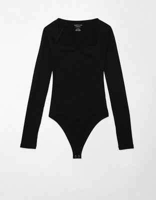 AE Long-Sleeve Velvet Mockneck Bodysuit