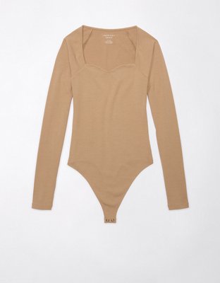 Women's Long-Sleeve Sweetheart Sweater Bodysuit, Women's Tops