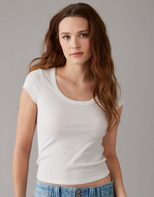 Women V Neck Ribbed Fitted Tight Tshirt Short Sleeve Shirt Basic Knit Top Layering  Tees for Women Long Sleeve, White, Small : : Clothing, Shoes &  Accessories