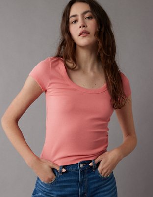 AE Scoop Neck Ribbed Hey Baby Tee