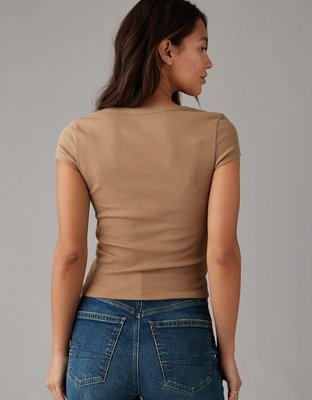 AE Scoop Neck Ribbed Hey Baby Tee