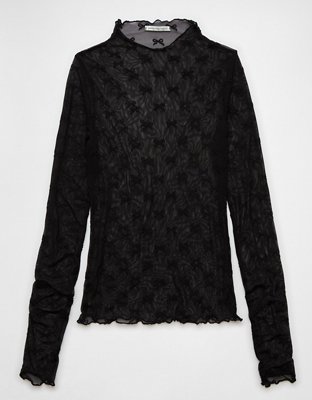 Женские футболки American Eagle AE Long-Sleeve Mock Neck Mesh Bow T-Shirt — фото 2