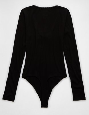 AE Long-Sleeve V-Neck Bow Bodysuit