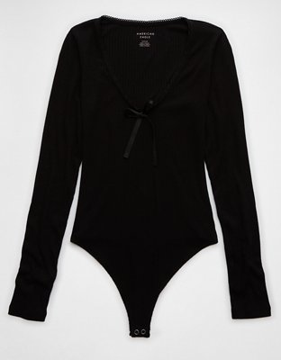 AE Long-Sleeve V-Neck Bow Bodysuit