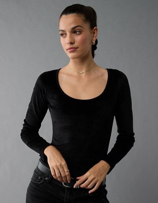 AE Long Sleeve Scoop Neck Velvet Bodysuit