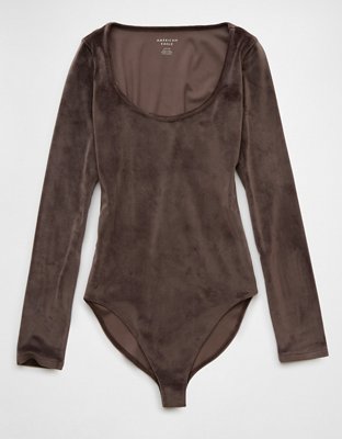 AE Long-Sleeve Scoop Neck Velvet Bodysuit