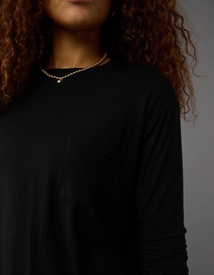 T-shirt à poche et manches longues Doux et sexy AE