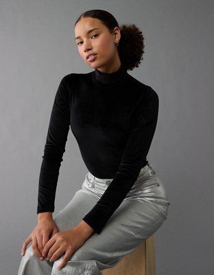 AE Long-Sleeve Mock Neck Velvet Bodysuit