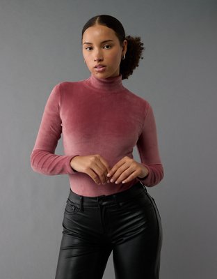 AE Long-Sleeve Mock Neck Velvet Bodysuit