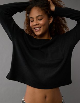 Женские футболки American Eagle AE Plush Long-Sleeve Cropped Pocket T-Shirt — фото 6