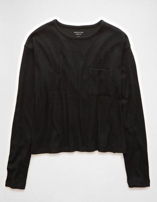 Женские футболки American Eagle AE Plush Long-Sleeve Cropped Pocket T-Shirt — фото 3