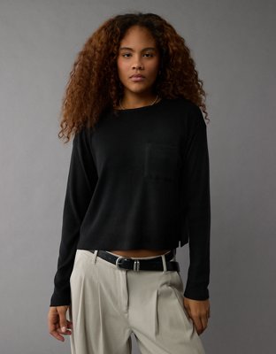 Женские футболки American Eagle AE Plush Long-Sleeve Cropped Pocket T-Shirt — фото 5