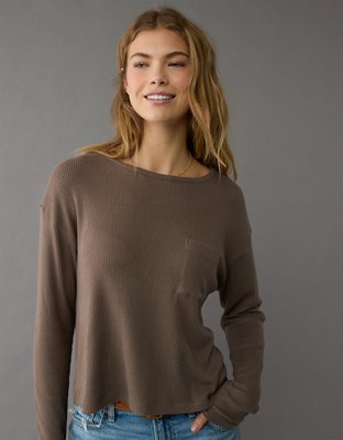 AE Plush Long-Sleeve Cropped Pocket T-Shirt