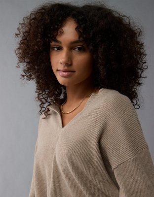 Женские футболки American Eagle AE Plush Long-Sleeve Waffle Notch Neck T-Shirt — фото 5