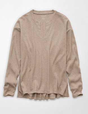 Женские футболки American Eagle AE Plush Long-Sleeve Waffle Notch Neck T-Shirt — фото 3