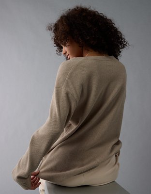 Женские футболки American Eagle AE Plush Long-Sleeve Waffle Notch Neck T-Shirt — фото 2