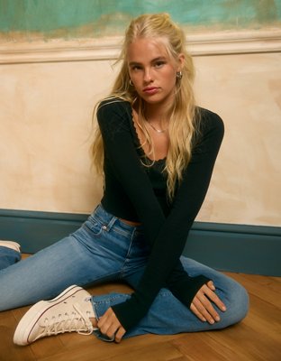 AE Lace-Trim Long Sleeve T-Shirt | American Eagle