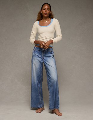 T-shirt avec bordure en dentelle à manches longues AE