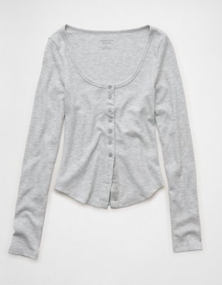 AE Waffle Long Sleeve Button-Up Tee