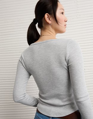 AE Waffle Long Sleeve Button-Up Tee