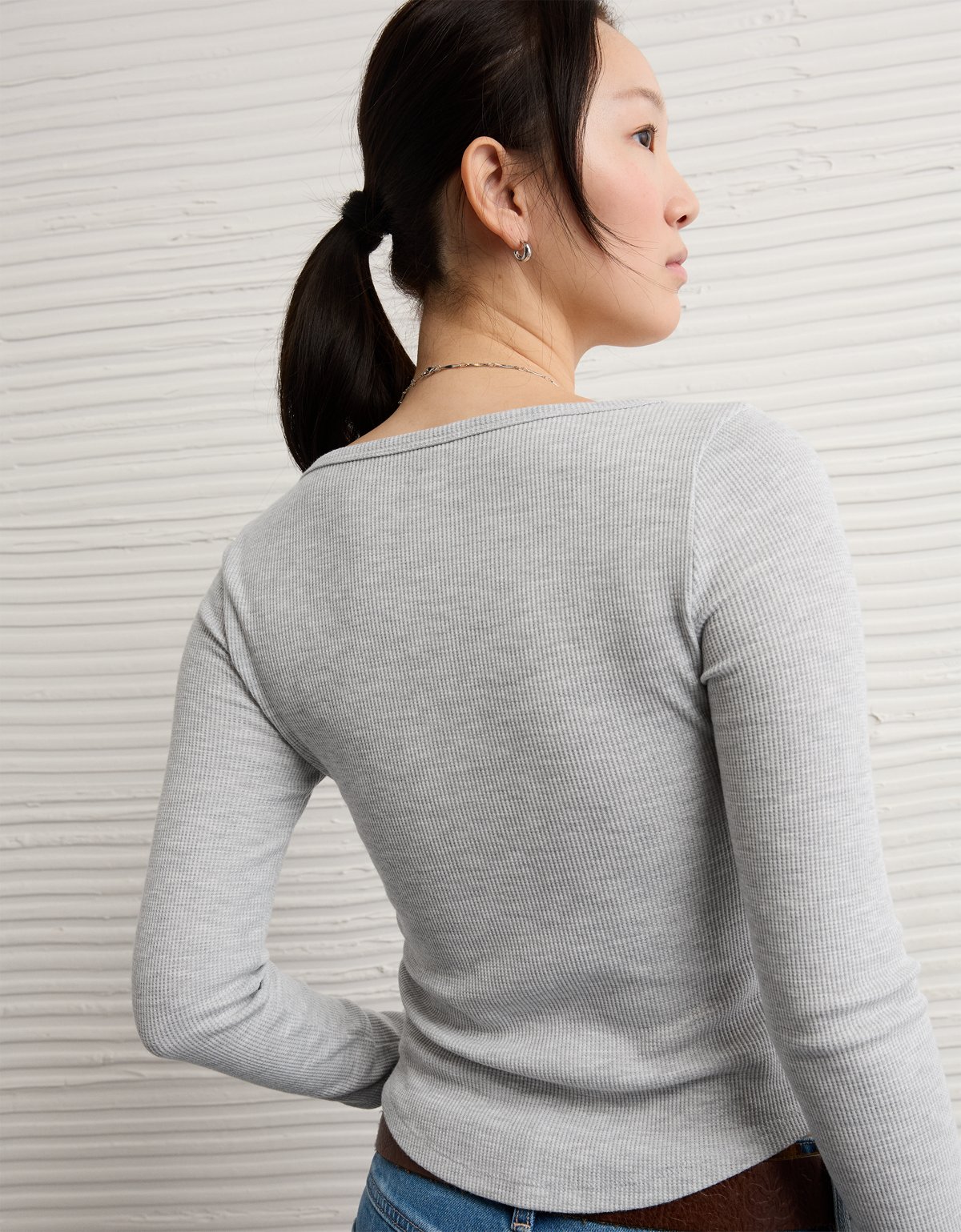 AE Waffle Long Sleeve Button-Up Tee - image 2