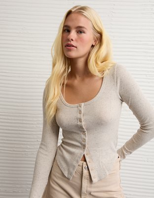 AE Waffle Long Sleeve Button-Up Tee