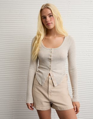 AE Waffle Long Sleeve Button-Up Tee