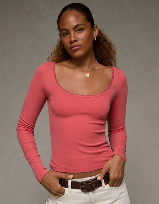 AE Lace-Trim Long Sleeve T-Shirt
