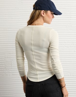 T-shirt confortable à col rond et manches longues AE
