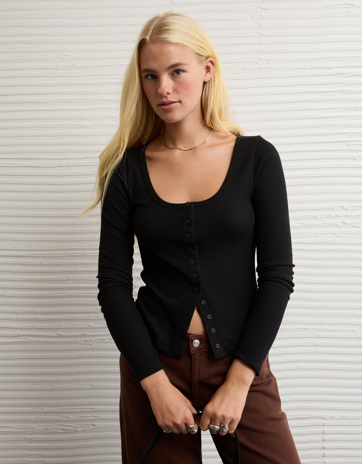 AE Waffle Long Sleeve Button-Up Tee - image 5