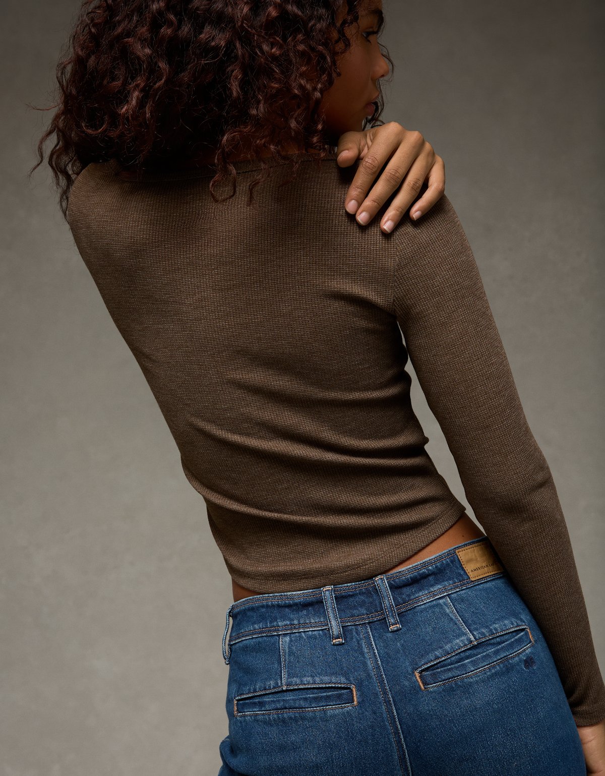 AE Waffle Long Sleeve Button-Up Tee - image 2