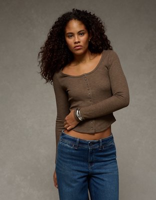 AE Waffle Long Sleeve Button-Up Tee | American Eagle