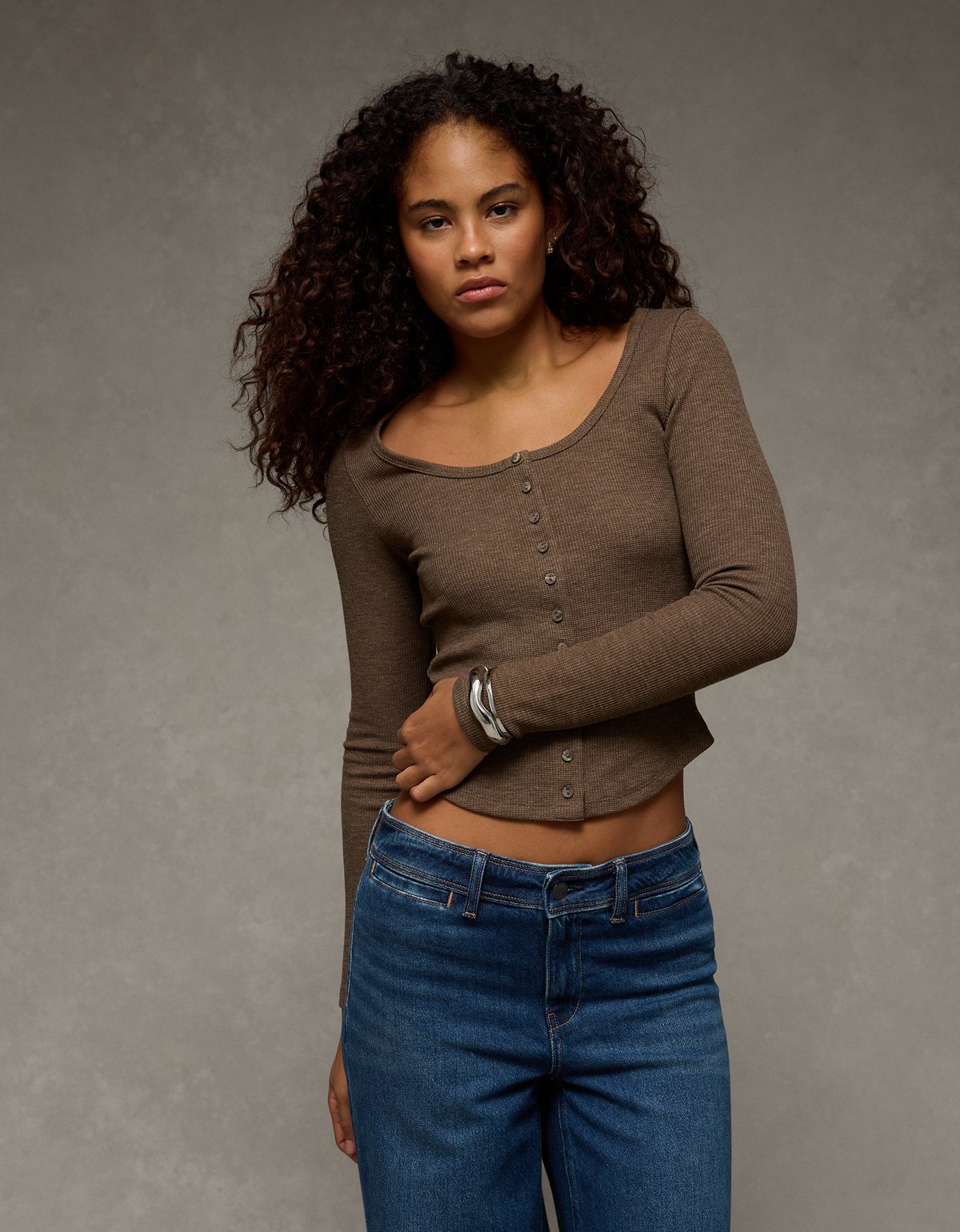 AE Waffle Long Sleeve Button-Up Tee - image 5