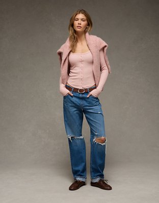 AE Waffle Long Sleeve Button-Up Tee