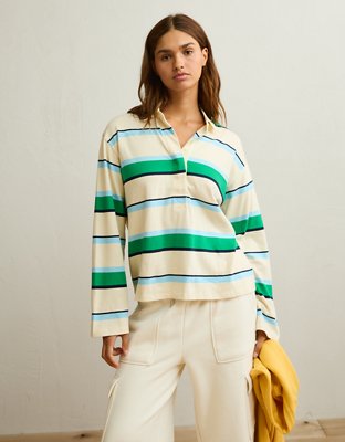 AE Long-Sleeve Striped Rugby Polo Shirt