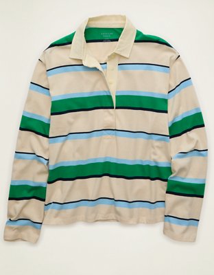AE Long-Sleeve Striped Rugby Polo Shirt