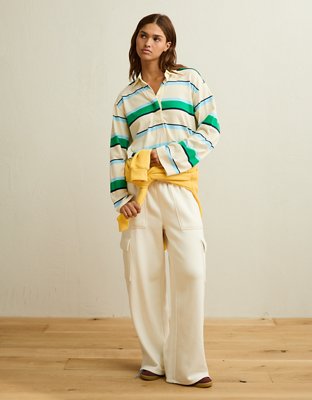 AE Long-Sleeve Striped Rugby Polo Shirt