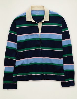 AE Long-Sleeve Striped Rugby Polo Shirt